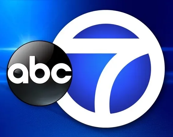 the abc 7 logo on a blue background.