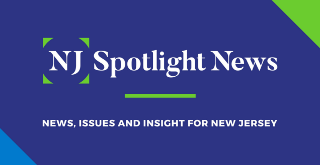 a blue and green background with the words nj spotlight news.