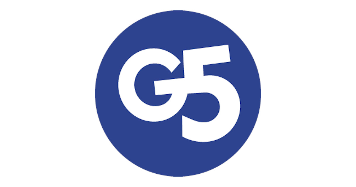 a blue and white logo with the letter g5.