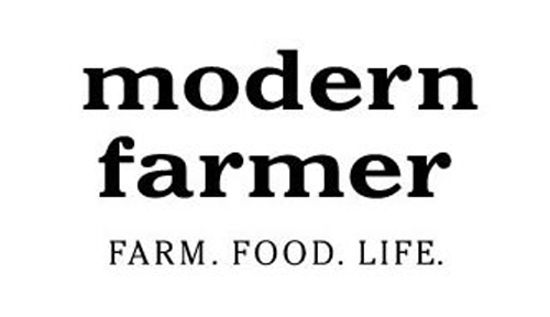 Logo of "modern farmer" featuring the tagline "farm. food. life.