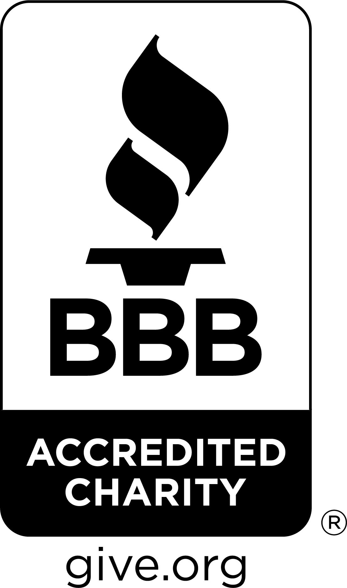 BBB Accredited Charity logo with a stylized torch and website address give.org at the bottom.