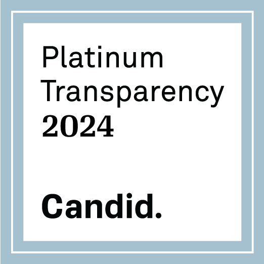 A white square within a light blue border contains the text "Platinum Transparency 2024" and "Candid." in bold font, highlighting support for Ukraine charity efforts.