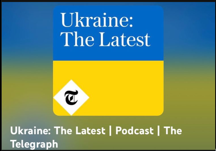 Podcast cover for "Ukraine: The Latest" by The Telegraph, featuring a blue and yellow design with the Telegraph logo. Hope begins with a meal, reflecting on food distribution aid's vital role in supporting Ukraine's seniors during these challenging times.