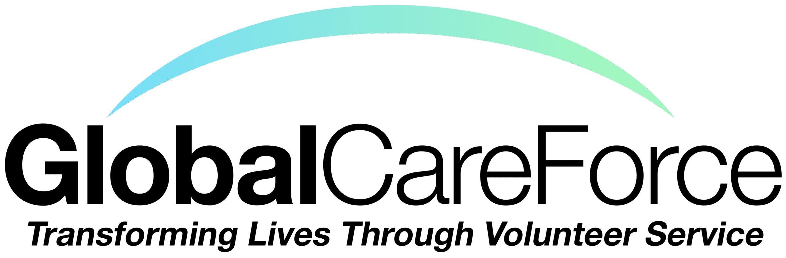 GlobalCareForce logo with the tagline "Transforming Lives Through Volunteer Service" and a blue-green arc above the text.