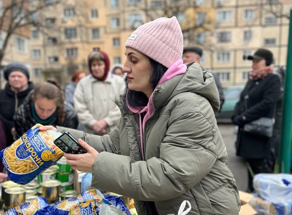 Boxes of donated food supplies for Ukraine